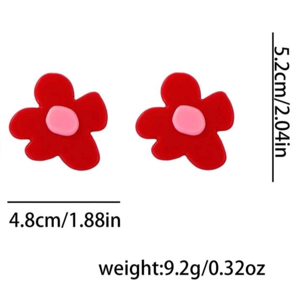 NEW! ZARA Statement Huge Red and Pink Flower Post Earrings - Picture 4 of 5